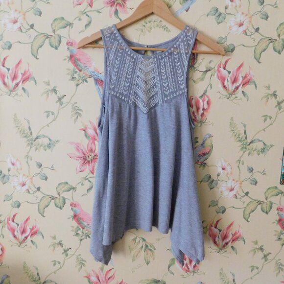 🦅 American Eagle Lace Gray Asymetrical Tank Top - Picture 2 of 11